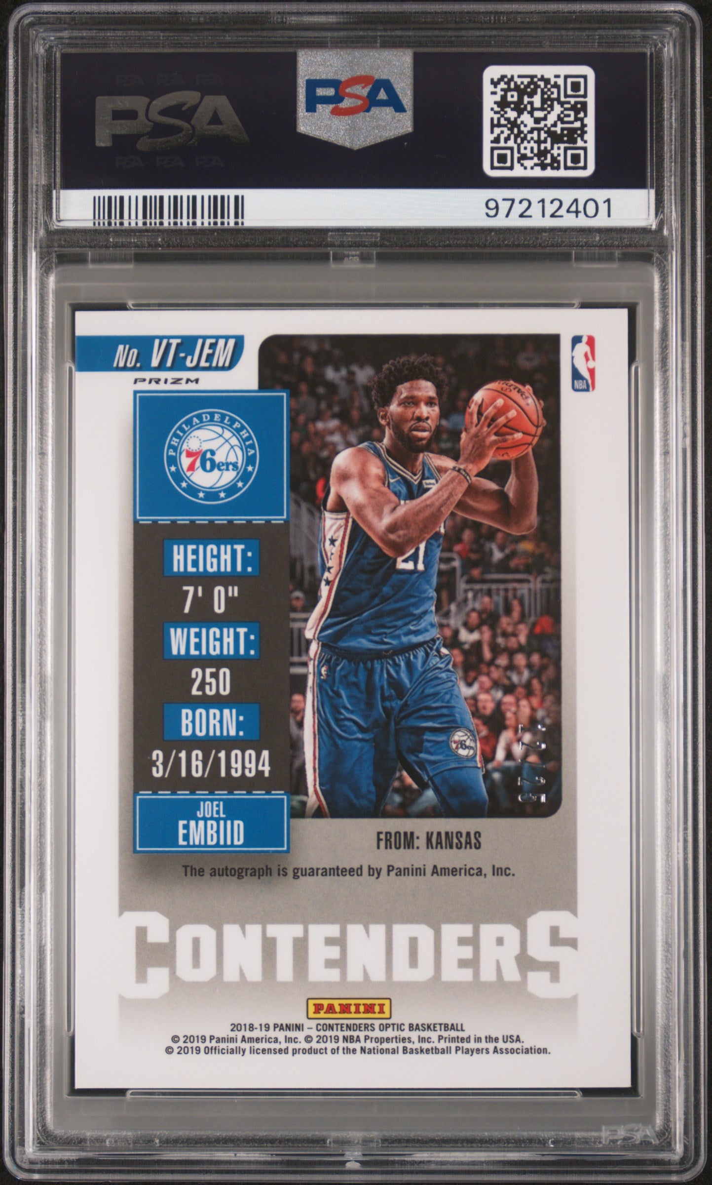 2018 Panini Contenders Optic Veteran Season Ticket Autographs Orange Joel Embiid #JEM PSA 9