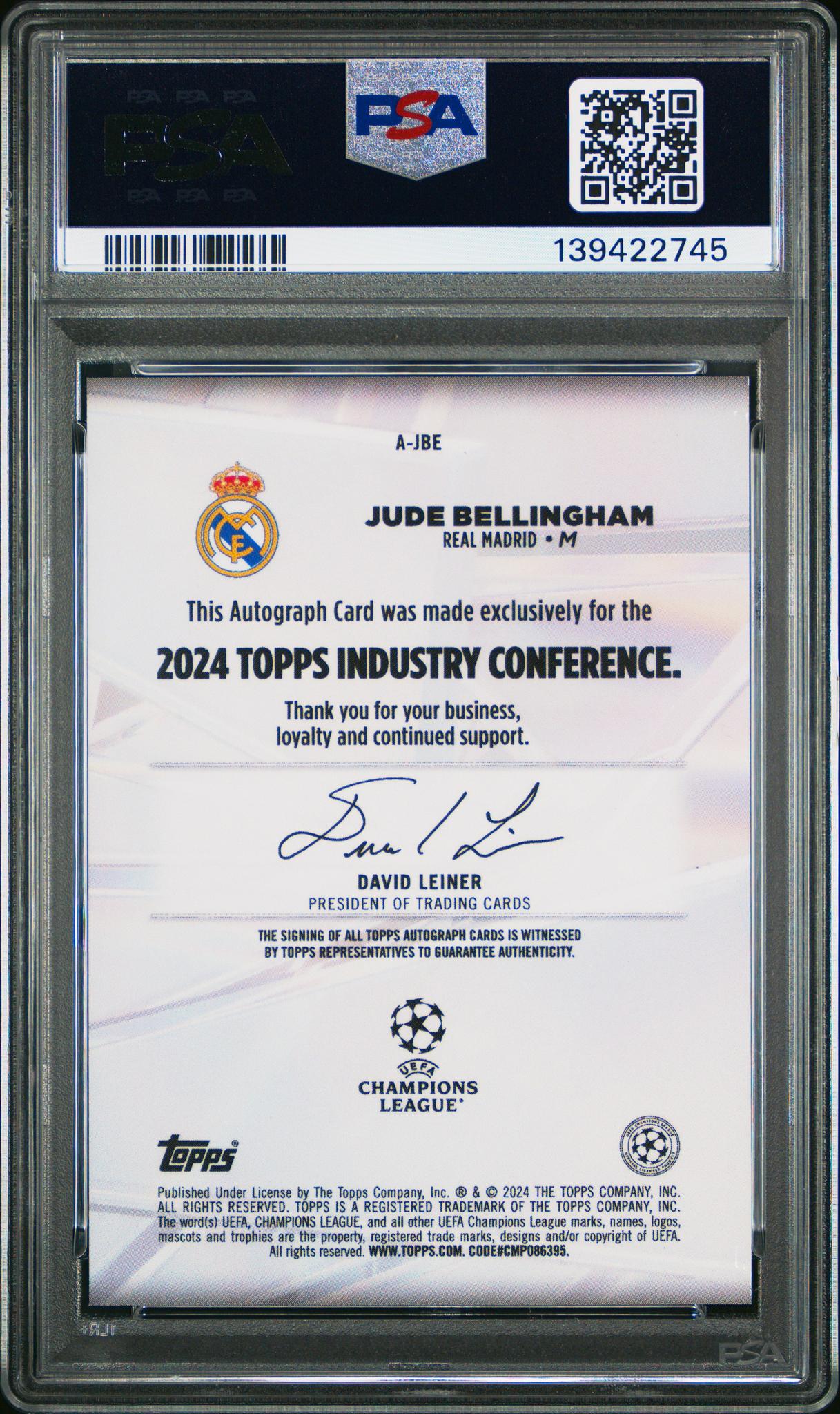 2024 Topps Industry Conference Autographs Blue Jude Bellingham #AJBE /15 PSA 8