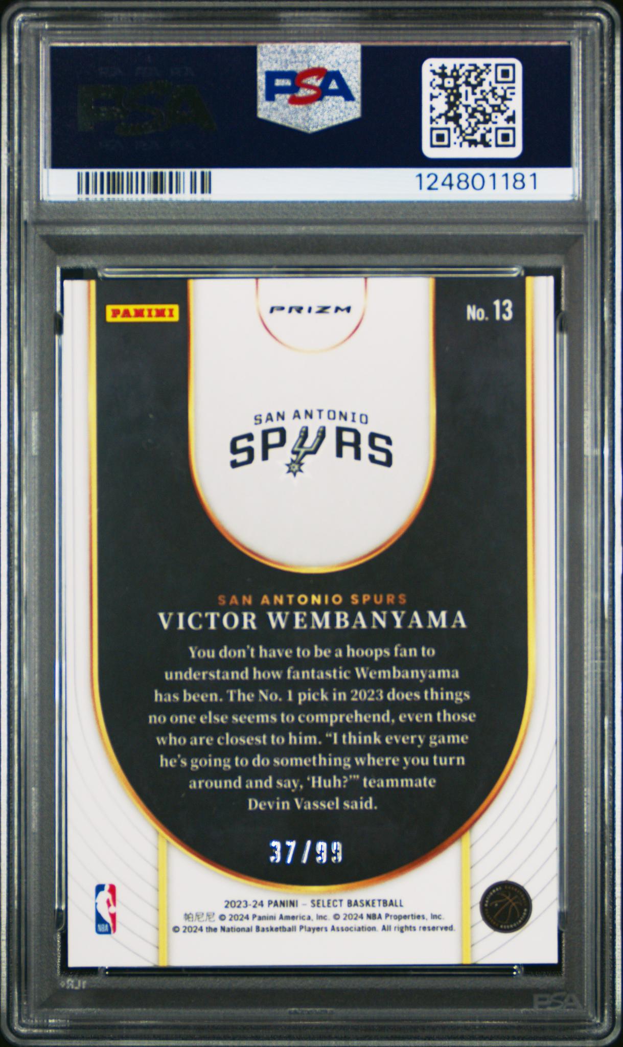 2023 Panini Select Neon Icon Pink Cracked Ice Victor Wembanyama #13 /99 PSA 9