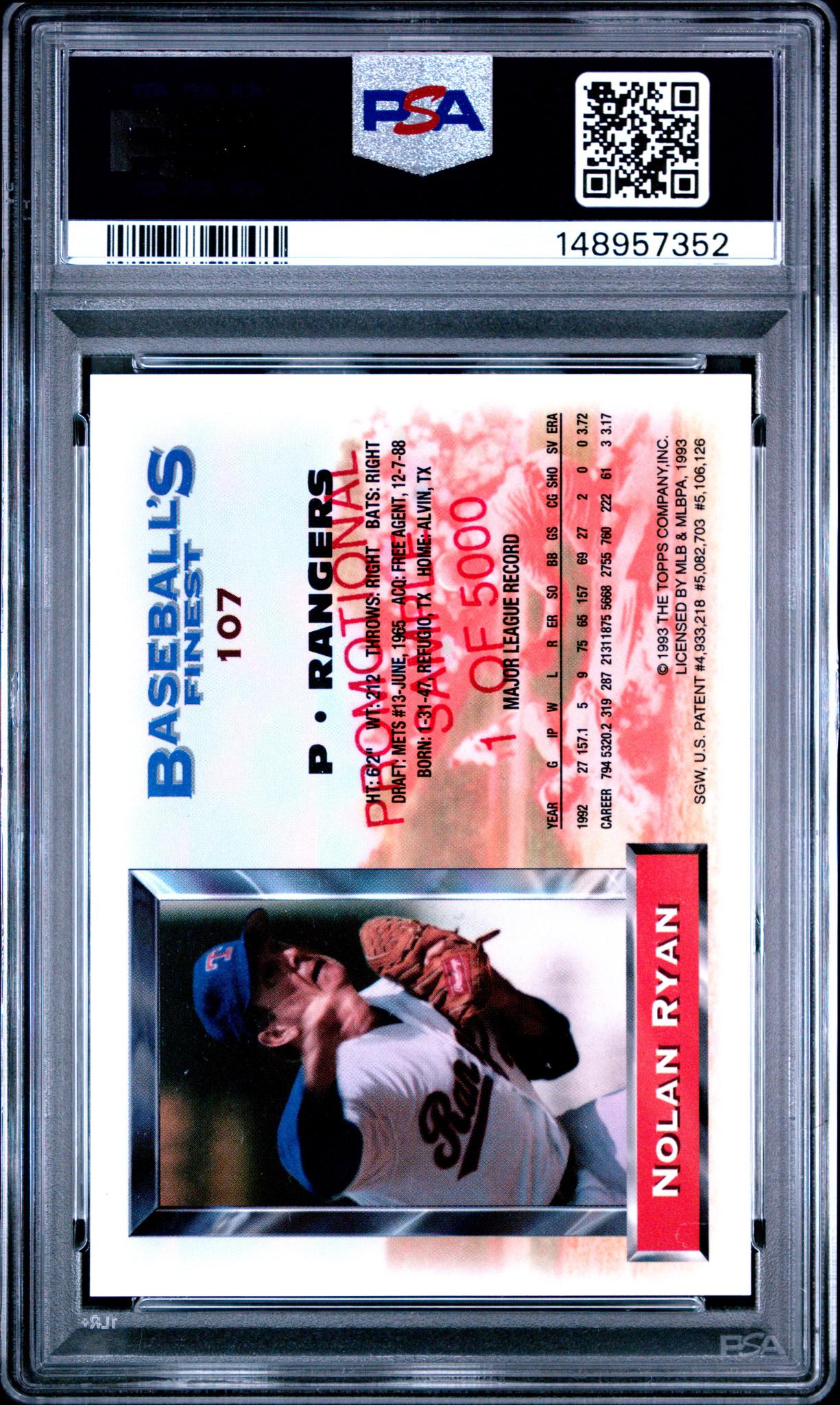 1993 Finest Promos Nolan Ryan #107 /5000 /1 PSA 8