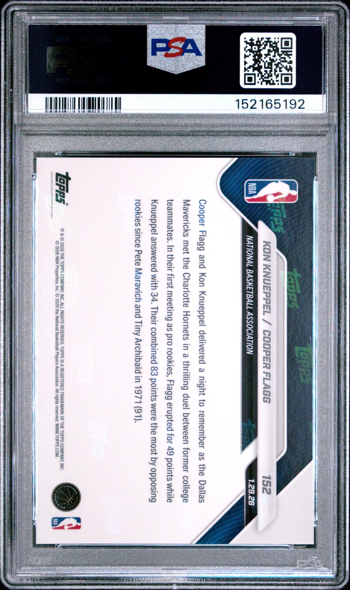 2025 Topps Now Kon Knueppel/Cooper Flagg #152 PSA 10