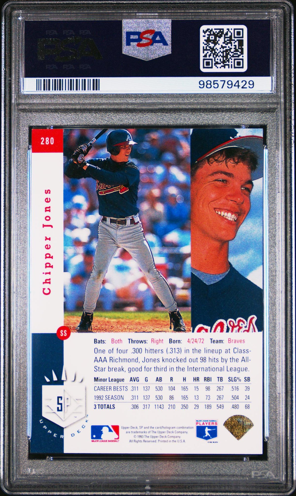 1993 SP Foil Chipper Jones #280 PSA 7