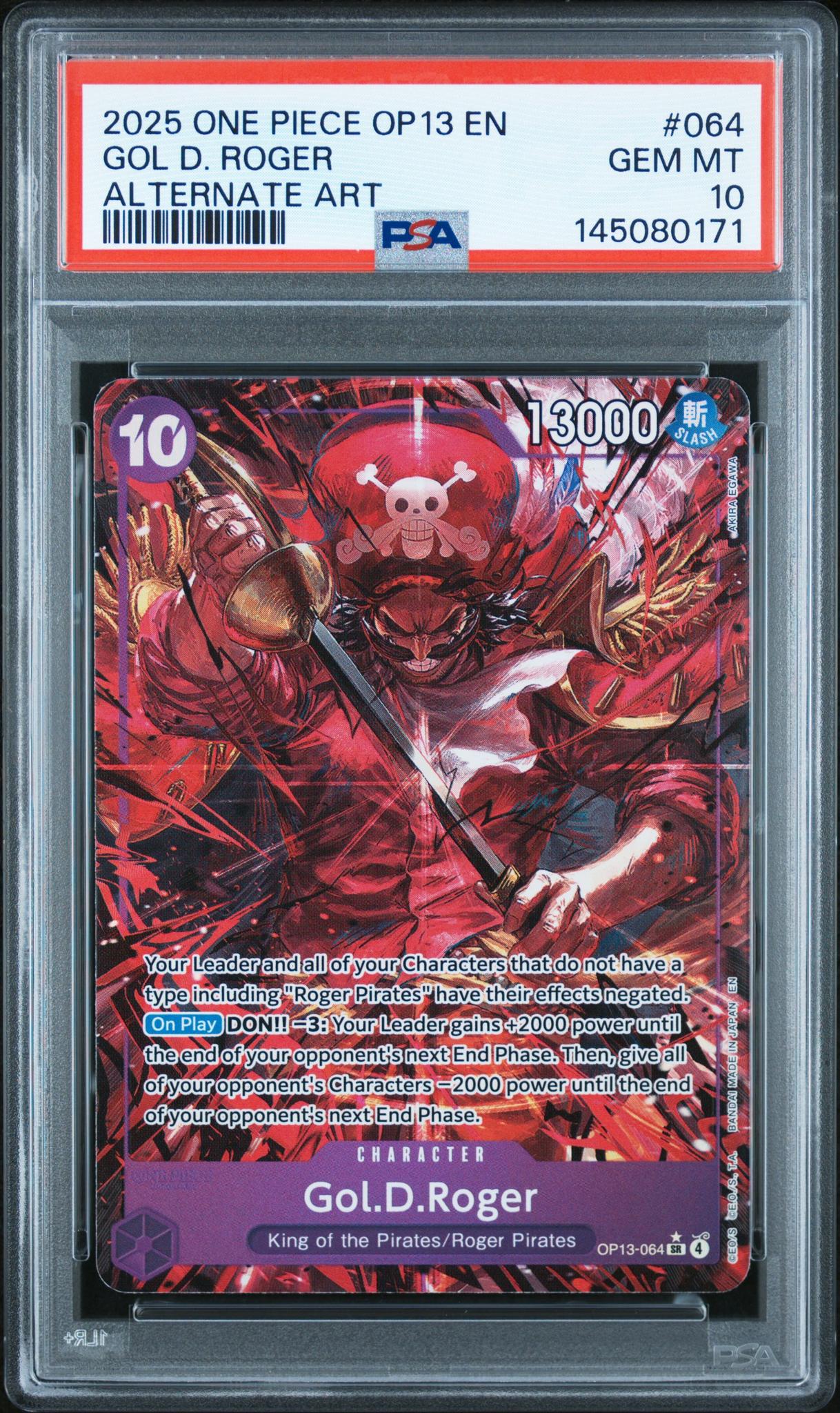 2025 One Piece Op13-Carrying On His Will Alternate Art Gol.D.Roger #064 PSA 10