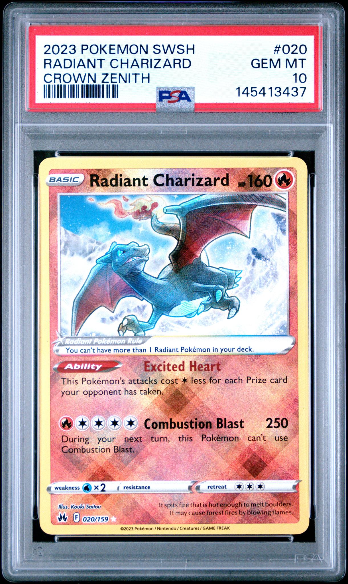 2023 Pokemon Sword and Shield Crown Zenith Radiant Charizard #020 /159 PSA 10