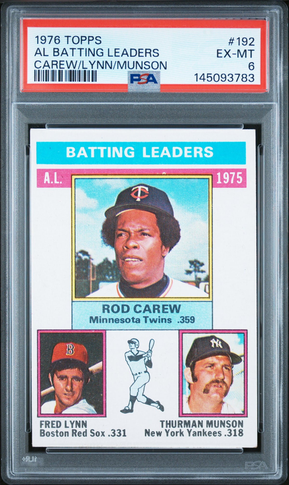 1976 Topps Al Batting Leaders Fred Lynn/Rod Carew/Thurman Munson #192 PSA 6
