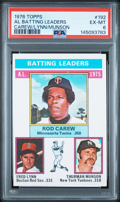 1976 Topps AL Batting Leaders Carew/Lynn/Munson #192 PSA 6