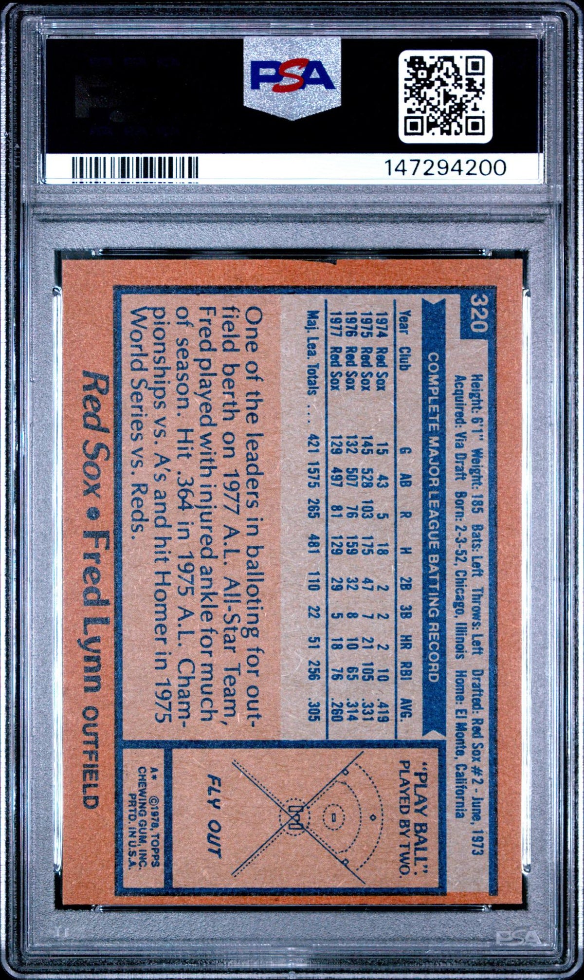 1978 Topps Fred Lynn #320 PSA 6