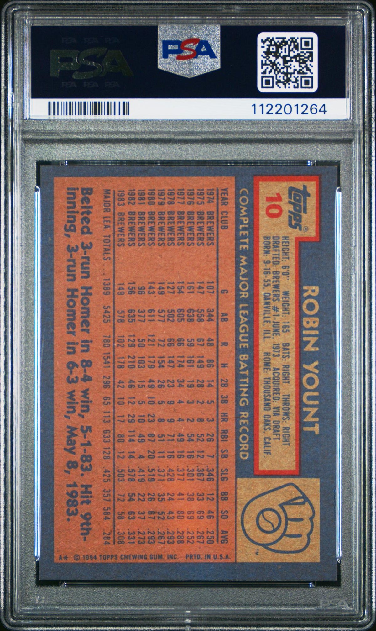 1984 Topps Robin Yount #10 PSA 5