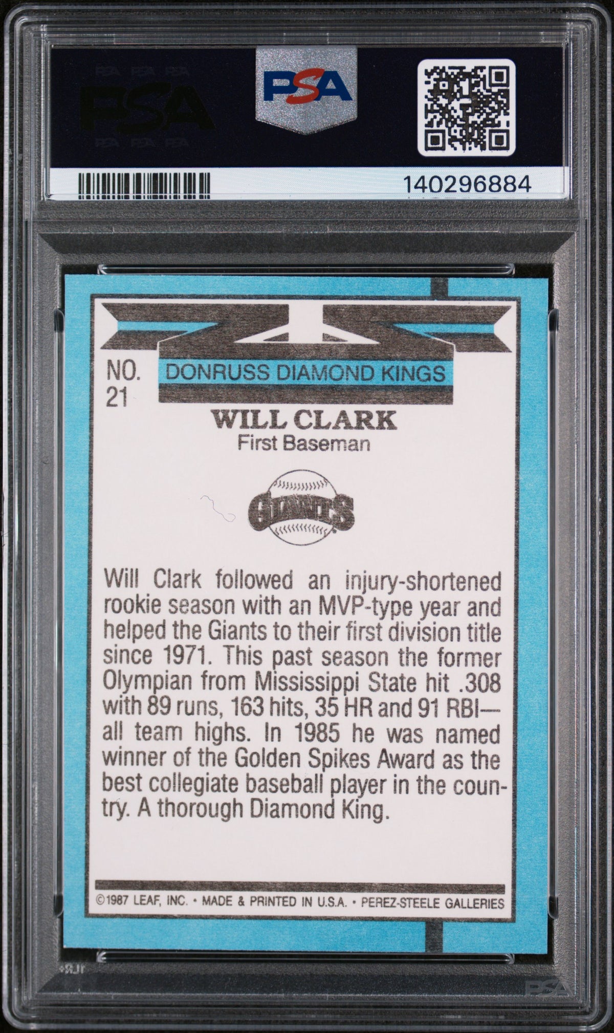 1988 Panini Donruss Will Clark #21 PSA 7
