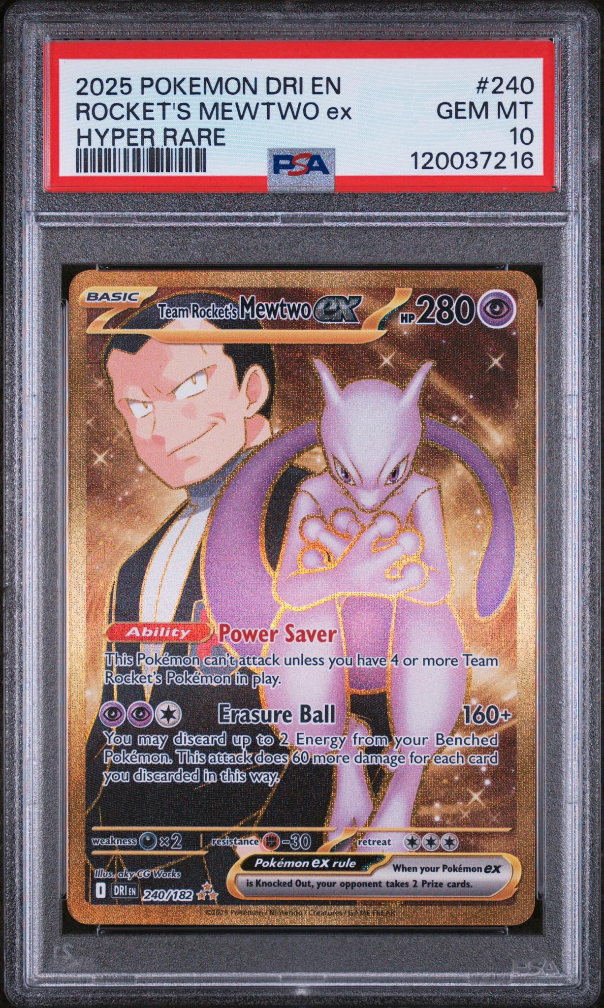 2025 Pokemon Scarlet and Violet Destined Rivals Hyper Rare Team Rocket's Mewtwo Ex #240 PSA 10