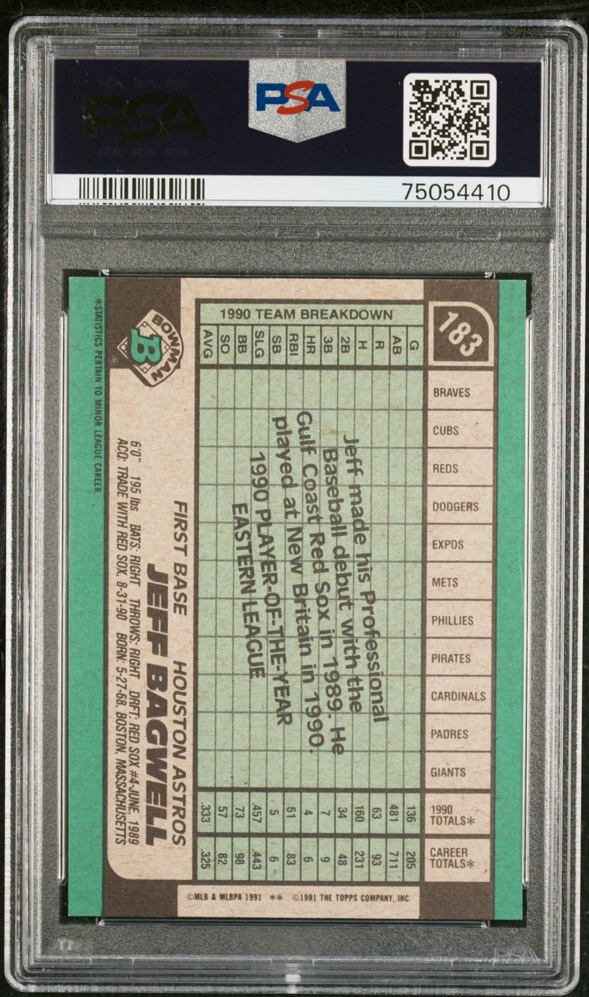 1991 Bowman Jeff Bagwell #183 PSA 7