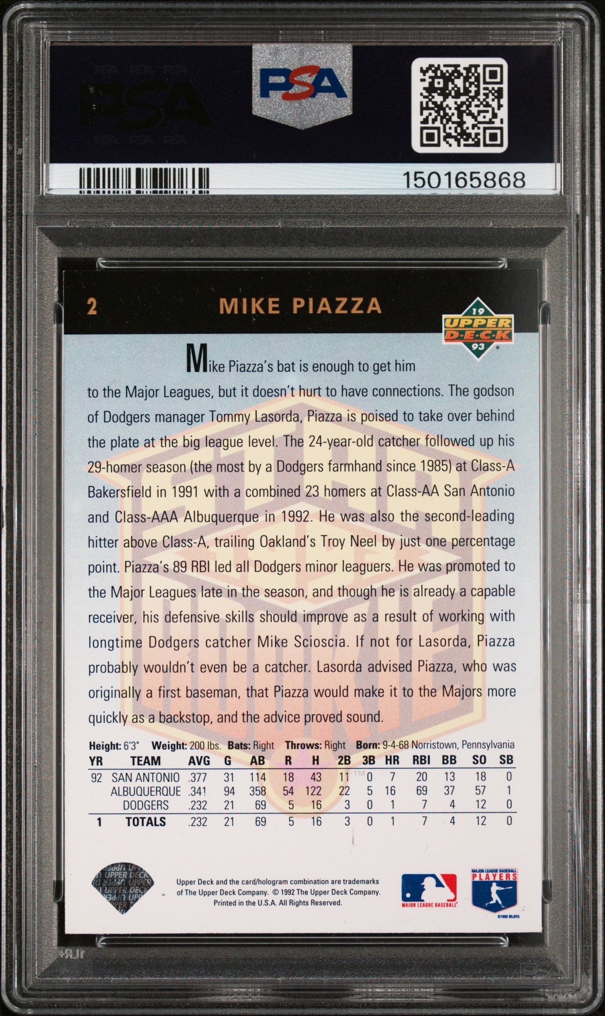 1993 Upper Deck Star Rookie Mike Piazza #2 PSA 7