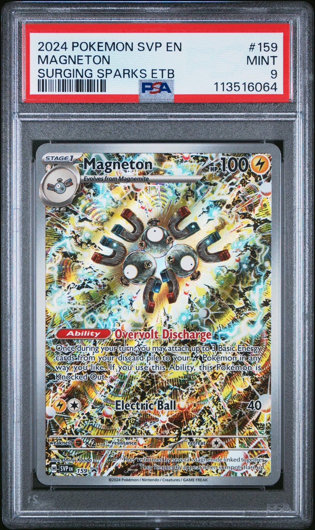 2024 Pokemon Scarlet and Violet Black Star Promo Surging Sparks Elite Trainer Box Magneton #159 PSA 9