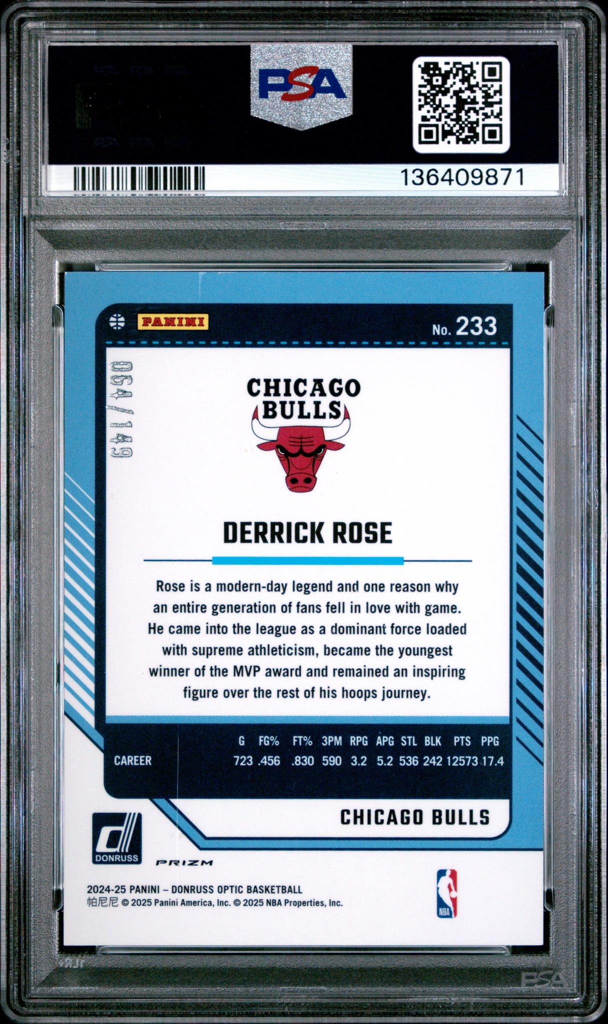 2024 Panini Donruss Optic Green Shock Derrick Rose #233 /199 PSA 10