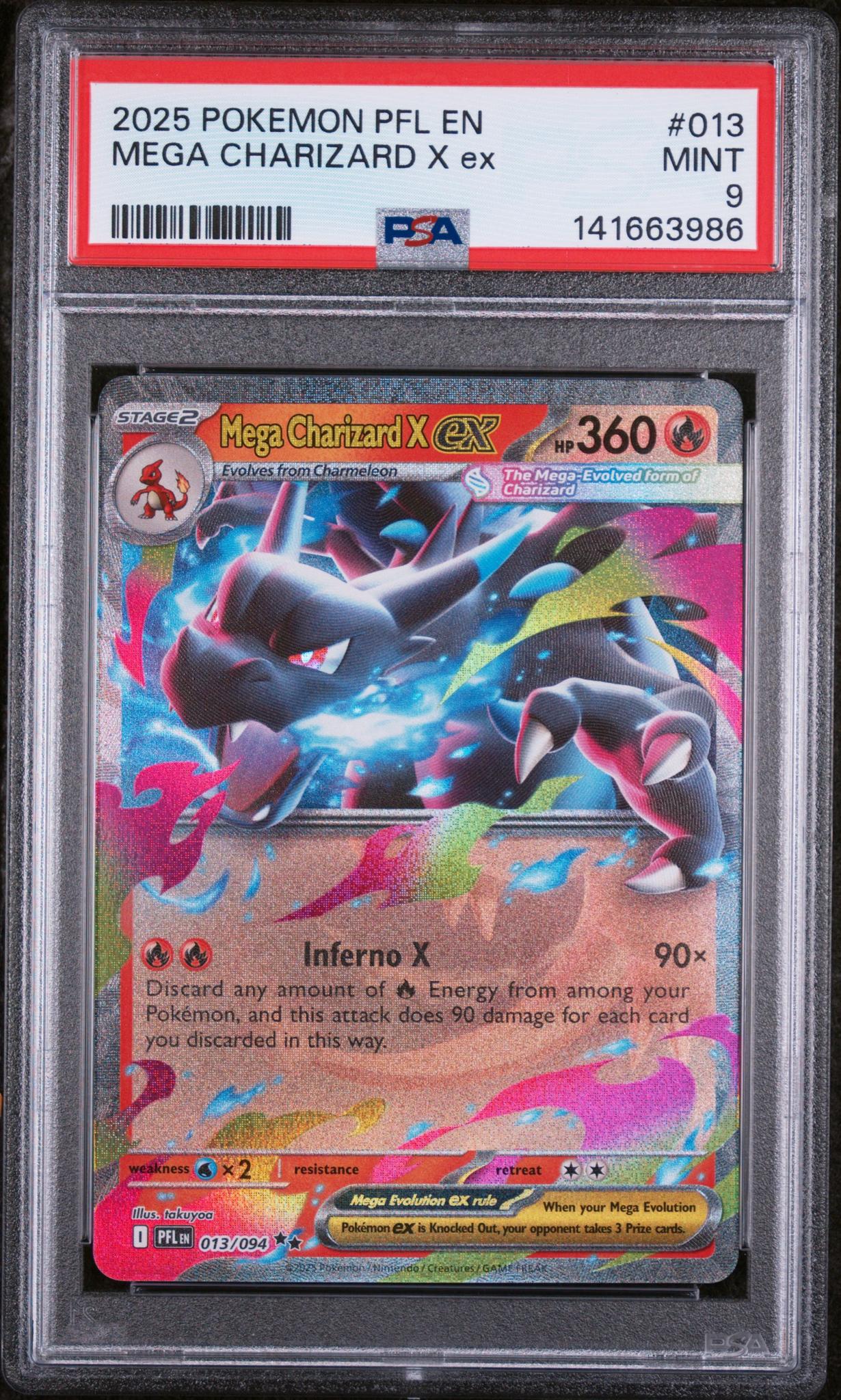 2025 Pokemon Mega Evolution Phantasmal Flames Mega Charizard X Ex #013 PSA 9