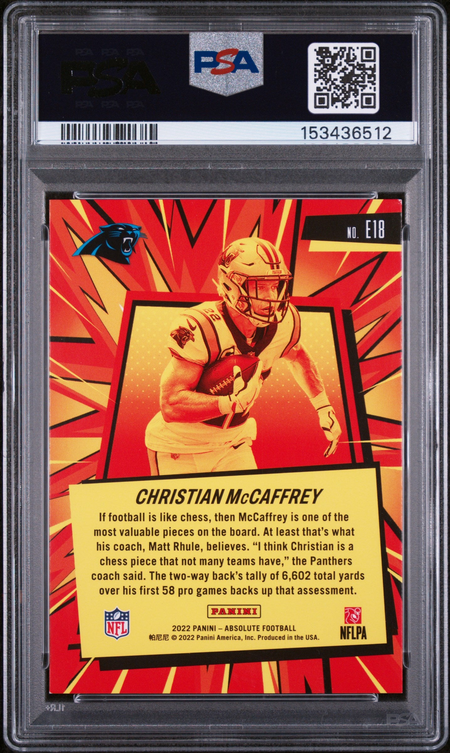 2022 Absolute Explosive Christian Mccaffrey #18 PSA 8
