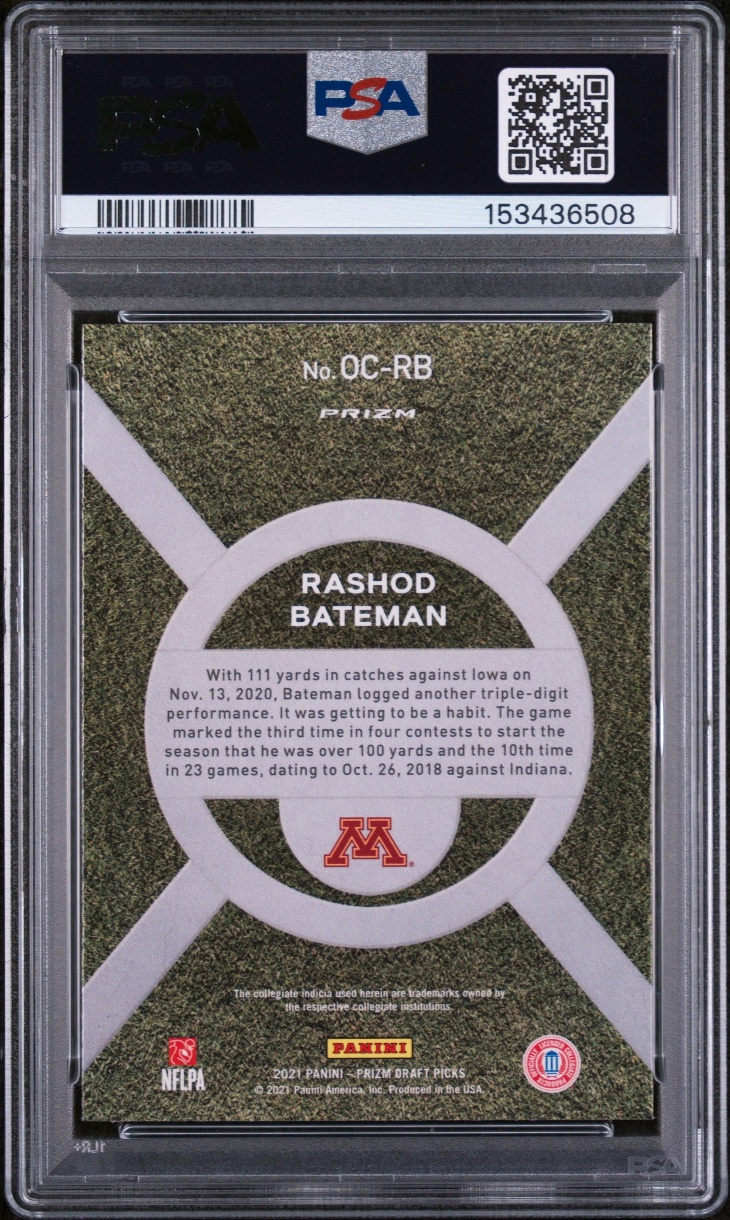 2021 Panini Prizm Draft Picks On Campus Rashod Bateman #OCRB PSA 8