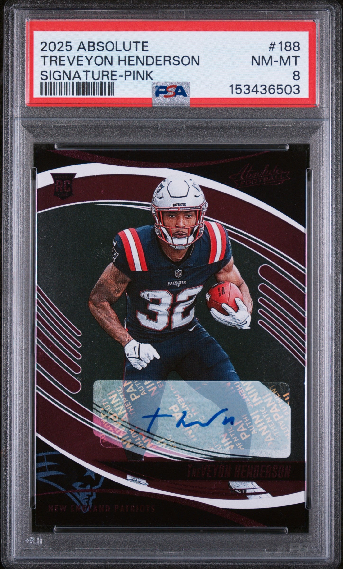 2025 Panini Absolute Signature-Pink Treveyon Henderson #188 PSA 8