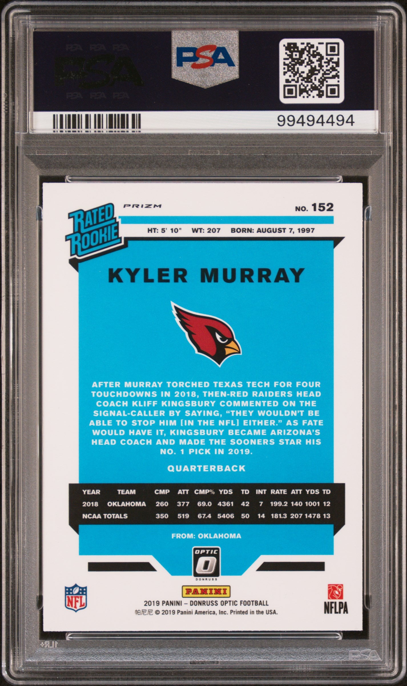 2019 Donruss Optic Green Velocity Kyler Murray #152 PSA 9