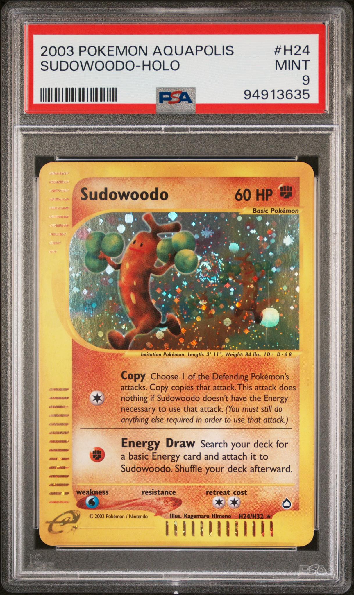 2003 Pokemon Aquapolis Holo Sudowoodo #H24 PSA 9
