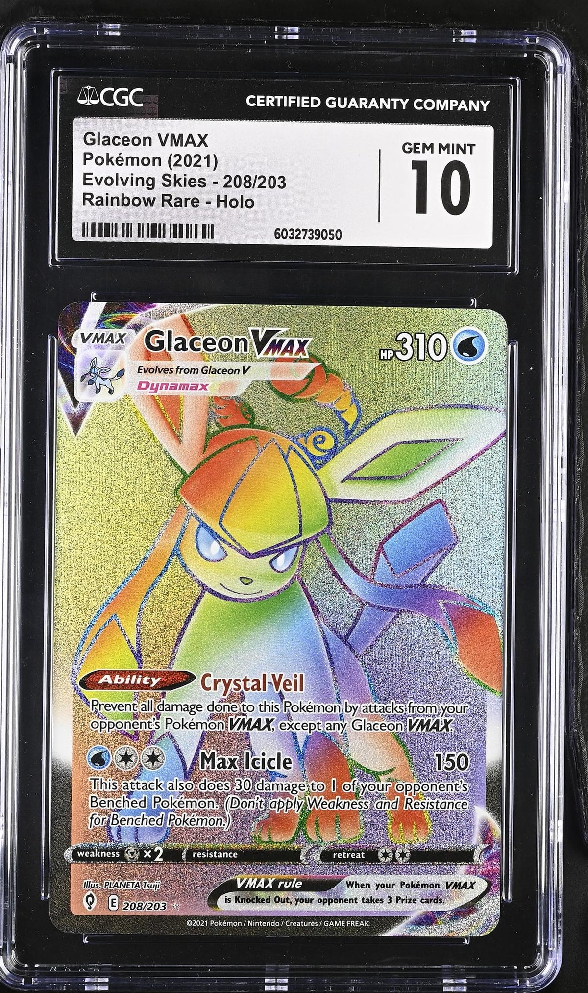 2021 Evolving Skies #208/203 Glaceon VMAX Rainbow Rare - Holo CGC 10