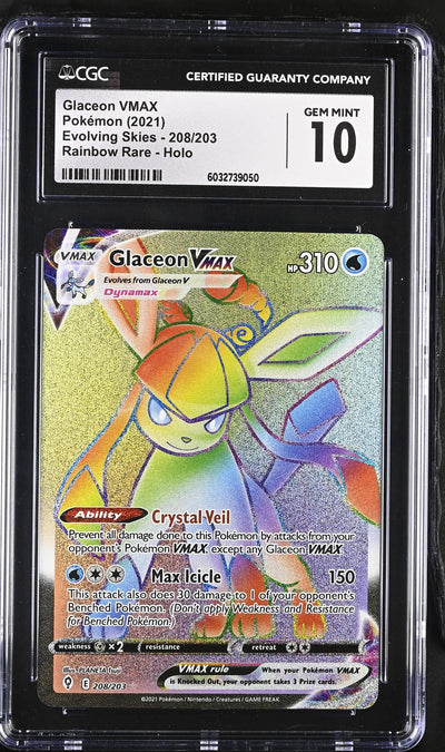 Pokémon Evolving Skies Glaceon VMAX #208/203 Rainbow Rare Holo CGC 10