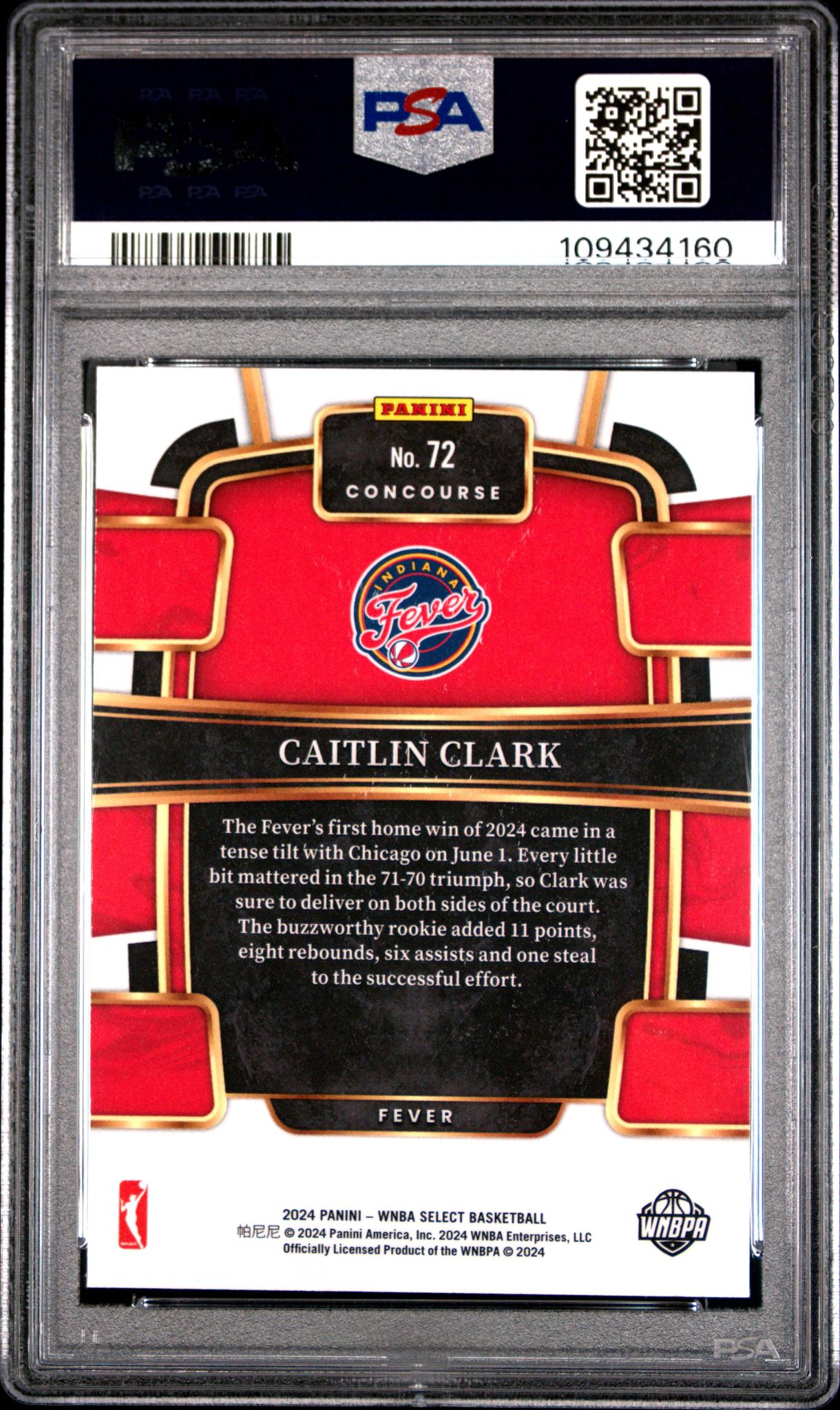 2024 Panini Select WNBA Concourse Caitlin Clark #72 PSA 8