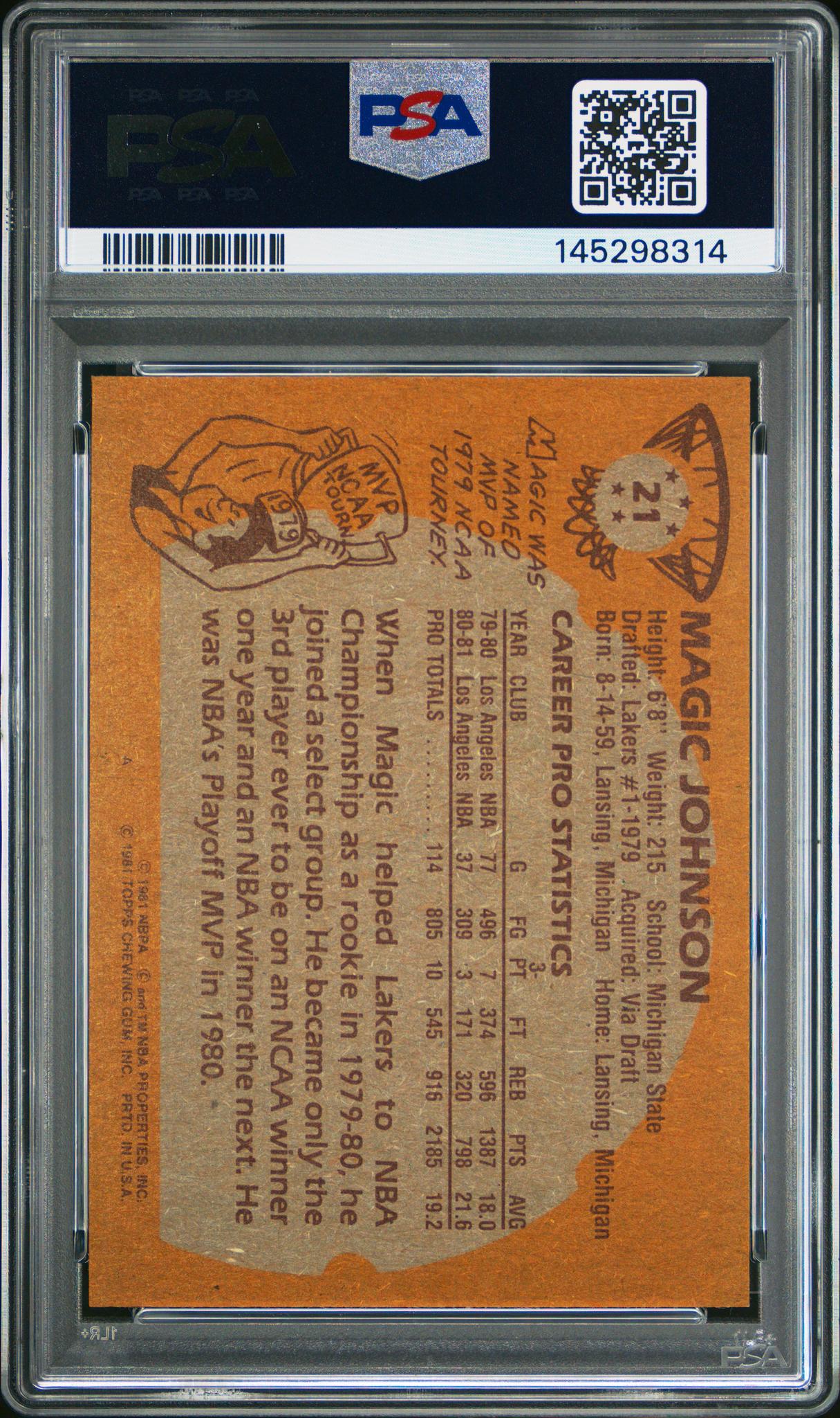 1981 Topps Magic Johnson #21 PSA 7