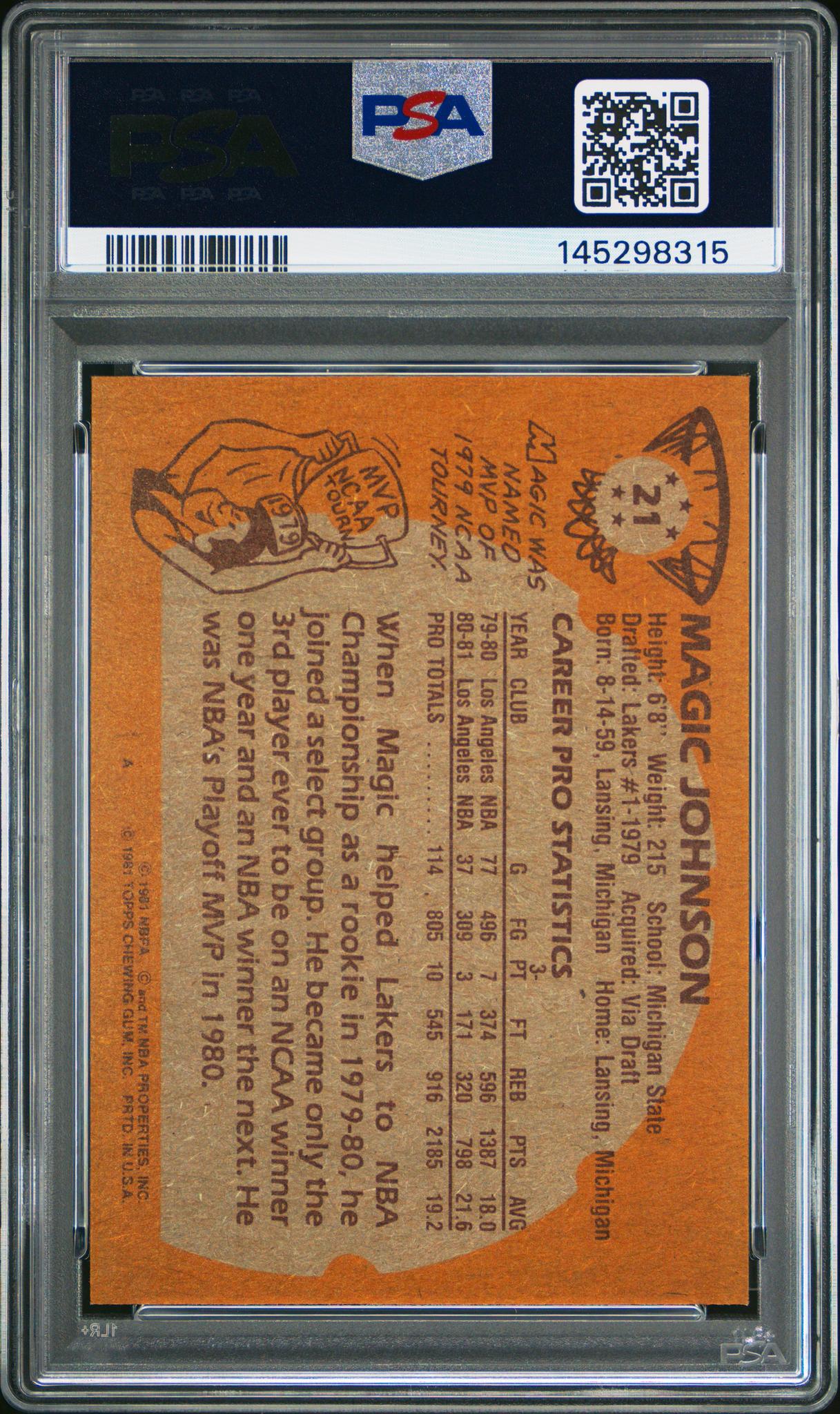 1981 Topps Magic Johnson #21 PSA 7