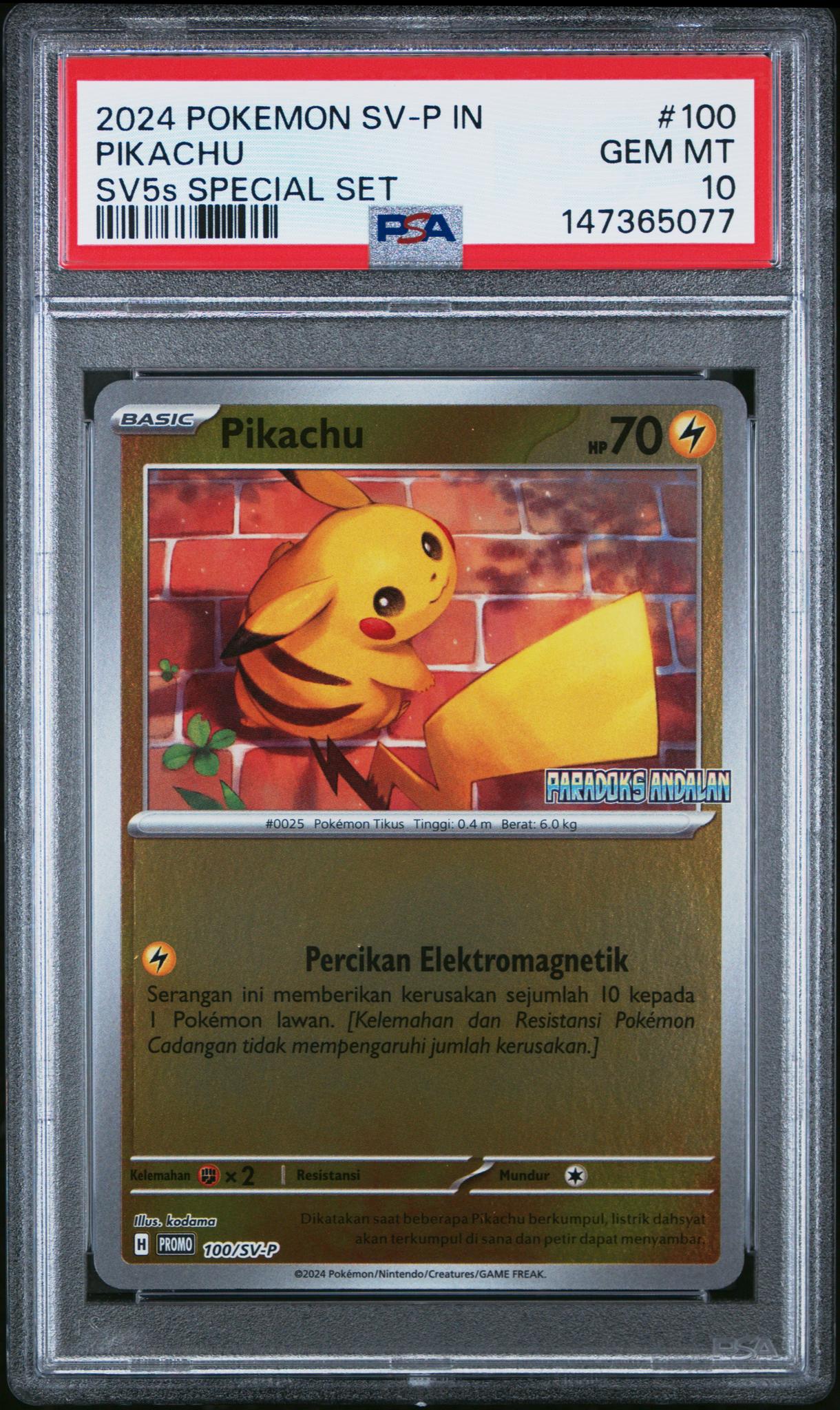 2024 Pokemon Indonesian Sv Promo Paradoks Andalan Pikachu #100 PSA 10