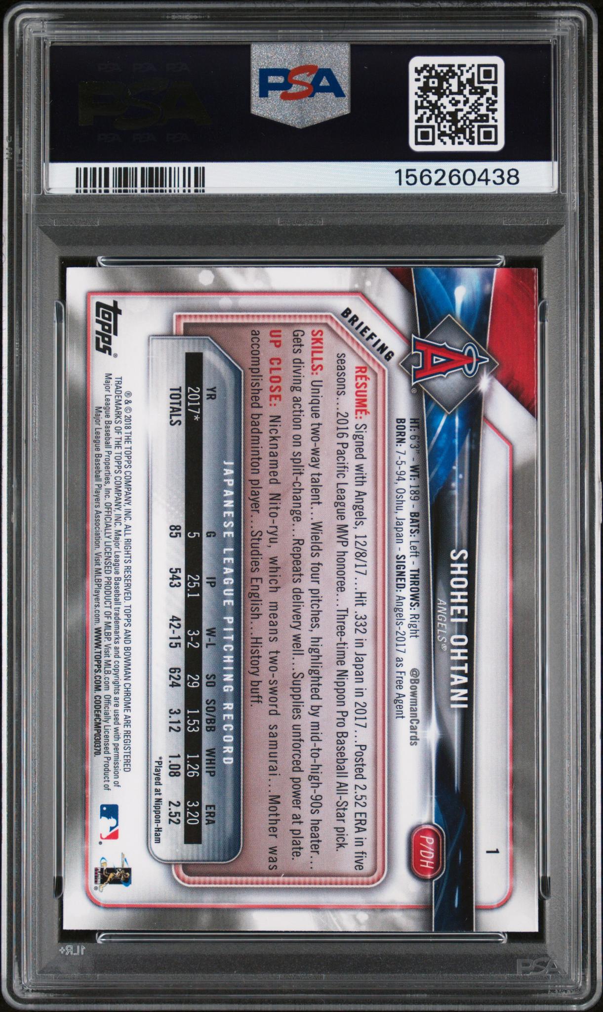 2018 Bowman Chrome Batting Shohei Ohtani #1 PSA 9