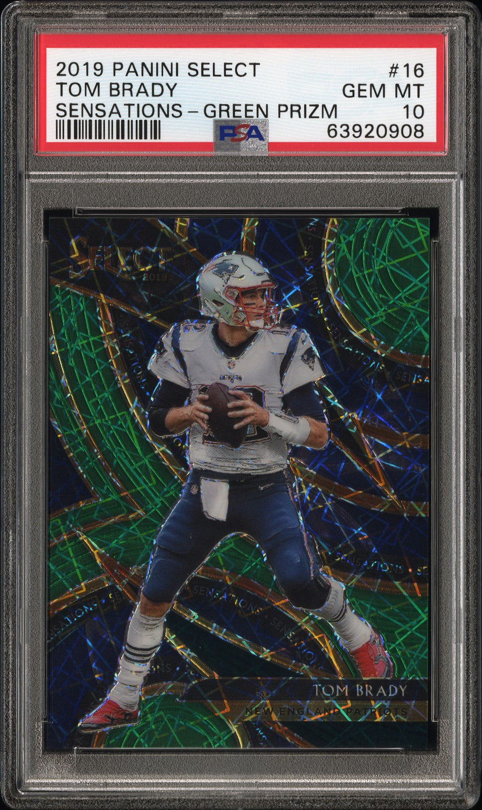 2019 Panini Select Sensations Prizm Green Tom Brady #16 /5 5/5 PSA 10