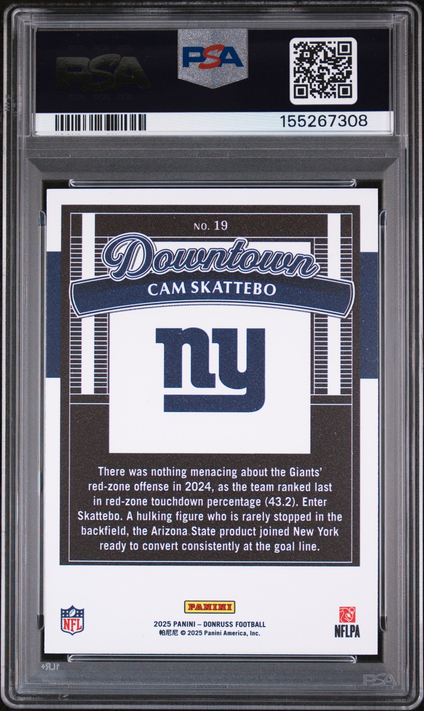 2025 Panini Donruss Downtown Horizontal Cam Skattebo #19 PSA 9