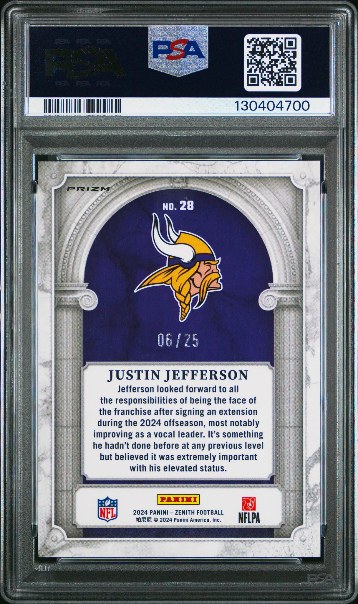 2024 Panini Zenith Z Marquee Blue Justin Jefferson #28 /25 PSA 10