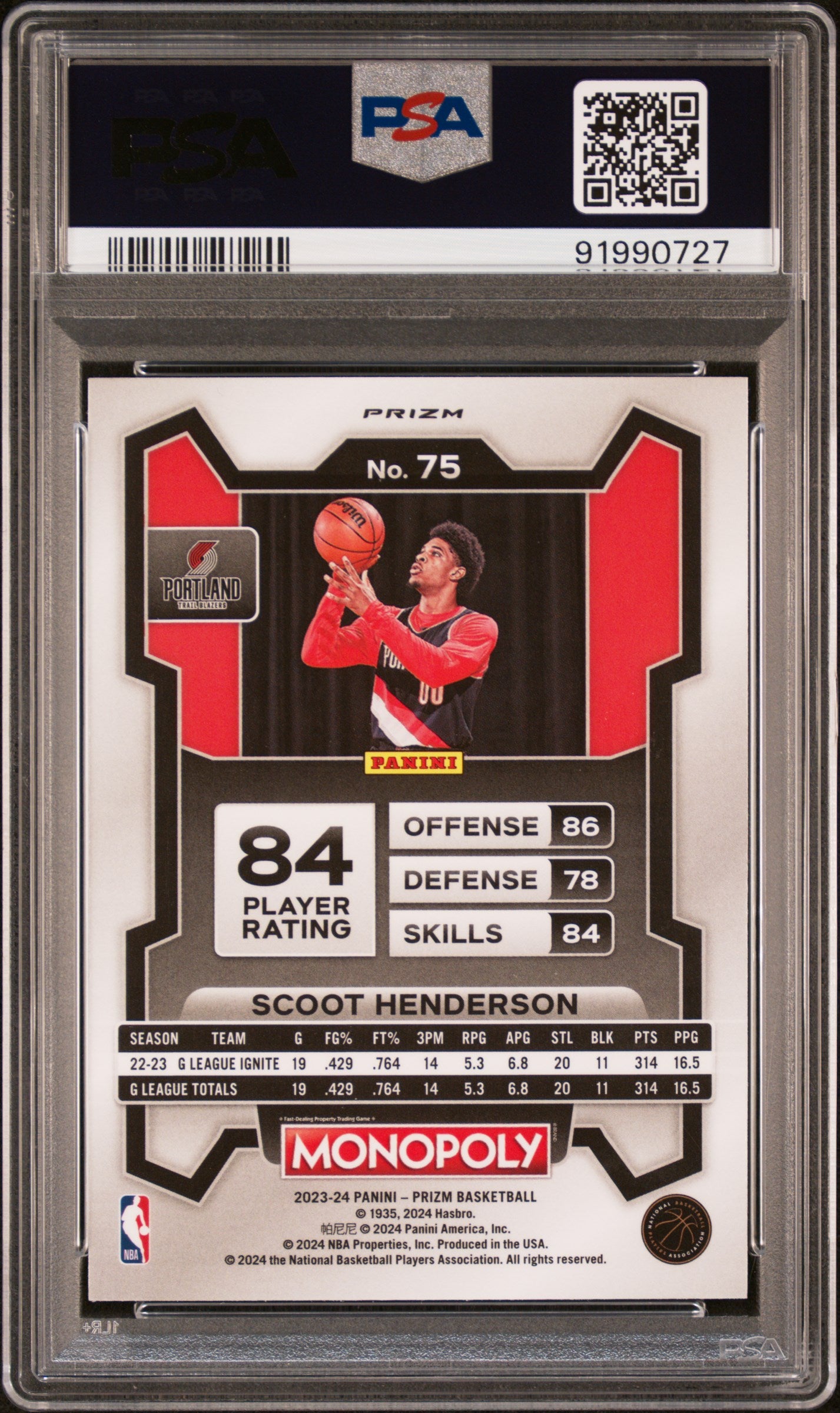 2023 Panini Prizm Monopoly Free Parking Scoot Henderson #75 PSA 10
