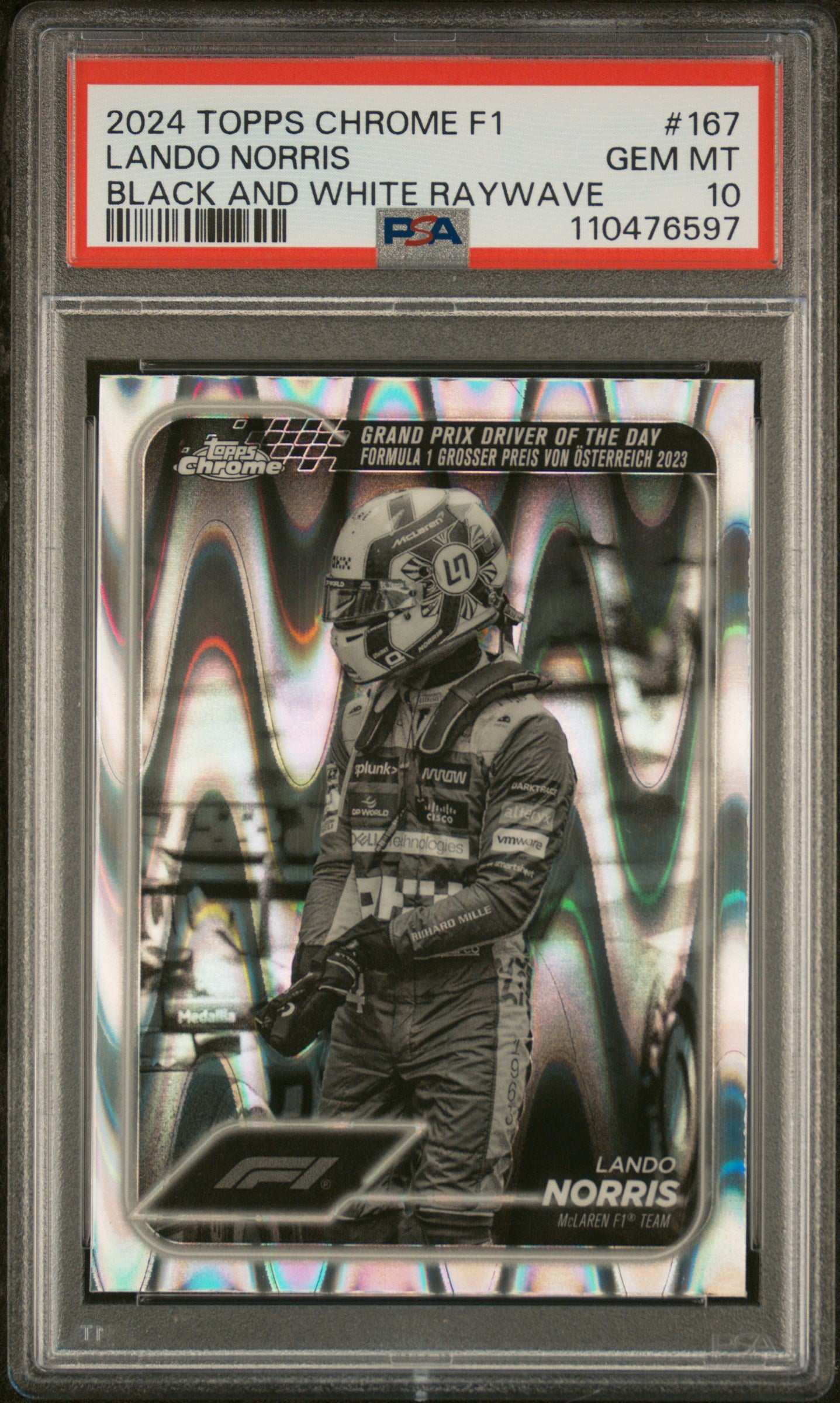 2024 Topps Chrome Formula 1 Black and White Raywave Lando Norris #167 PSA 10