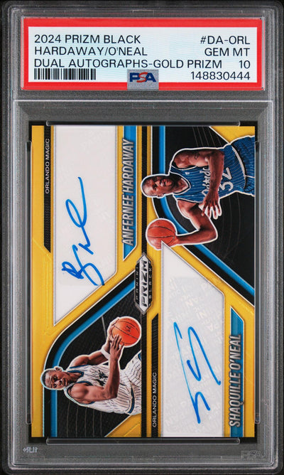 2024 Prizm Black Anfernee Hardaway/Shaquille O'Neal Dual Autographs-Gold Prizm #DA-ORL /10 PSA 10