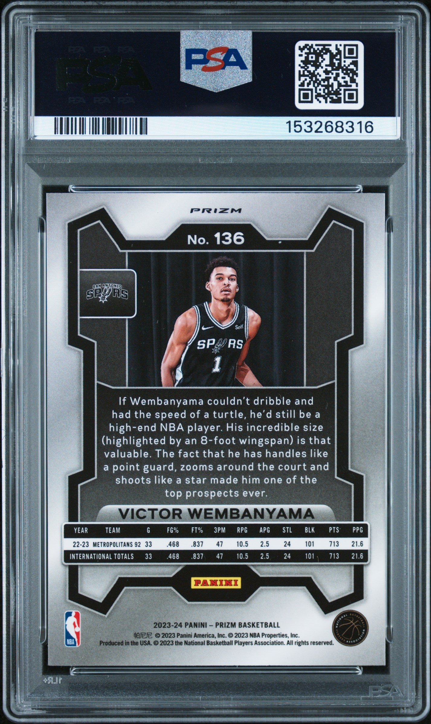 2023 Panini Prizm Silver Victor Wembanyama #136 PSA 9