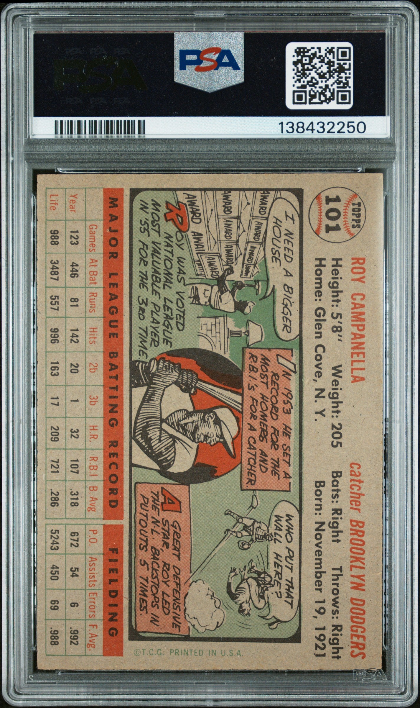 1956 Topps Gray Back Roy Campanella #101 PSA 4