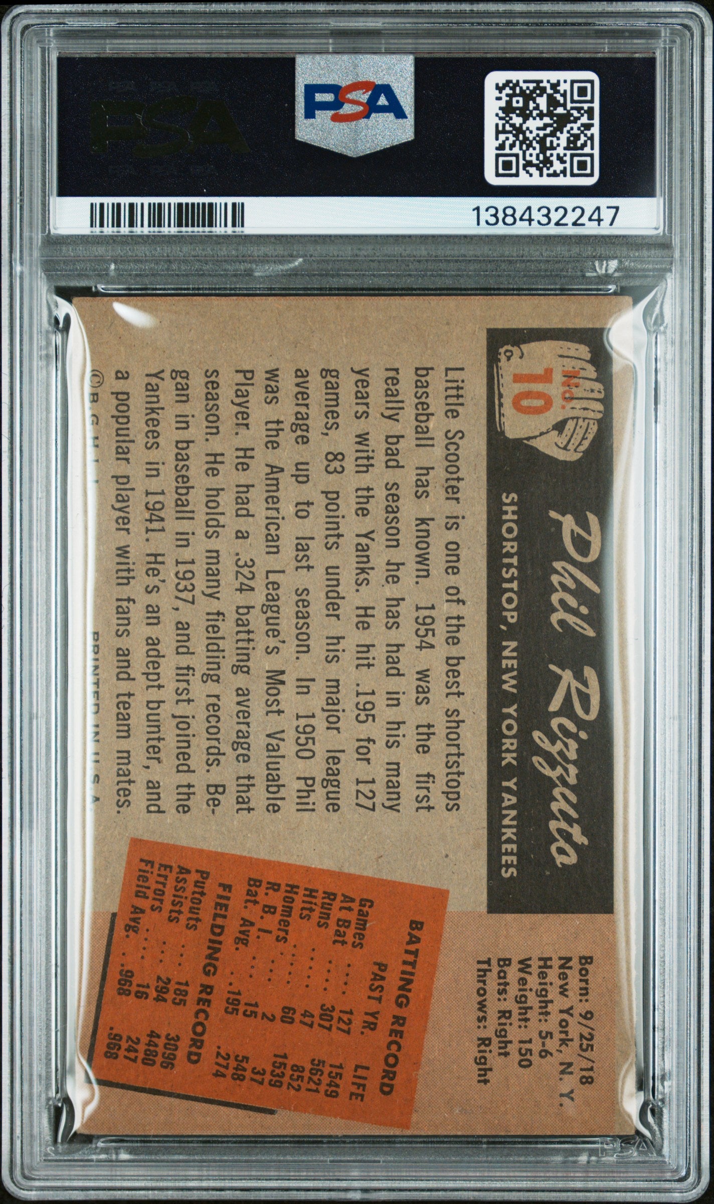 1955 Bowman Phil Rizzuto #10 PSA 4