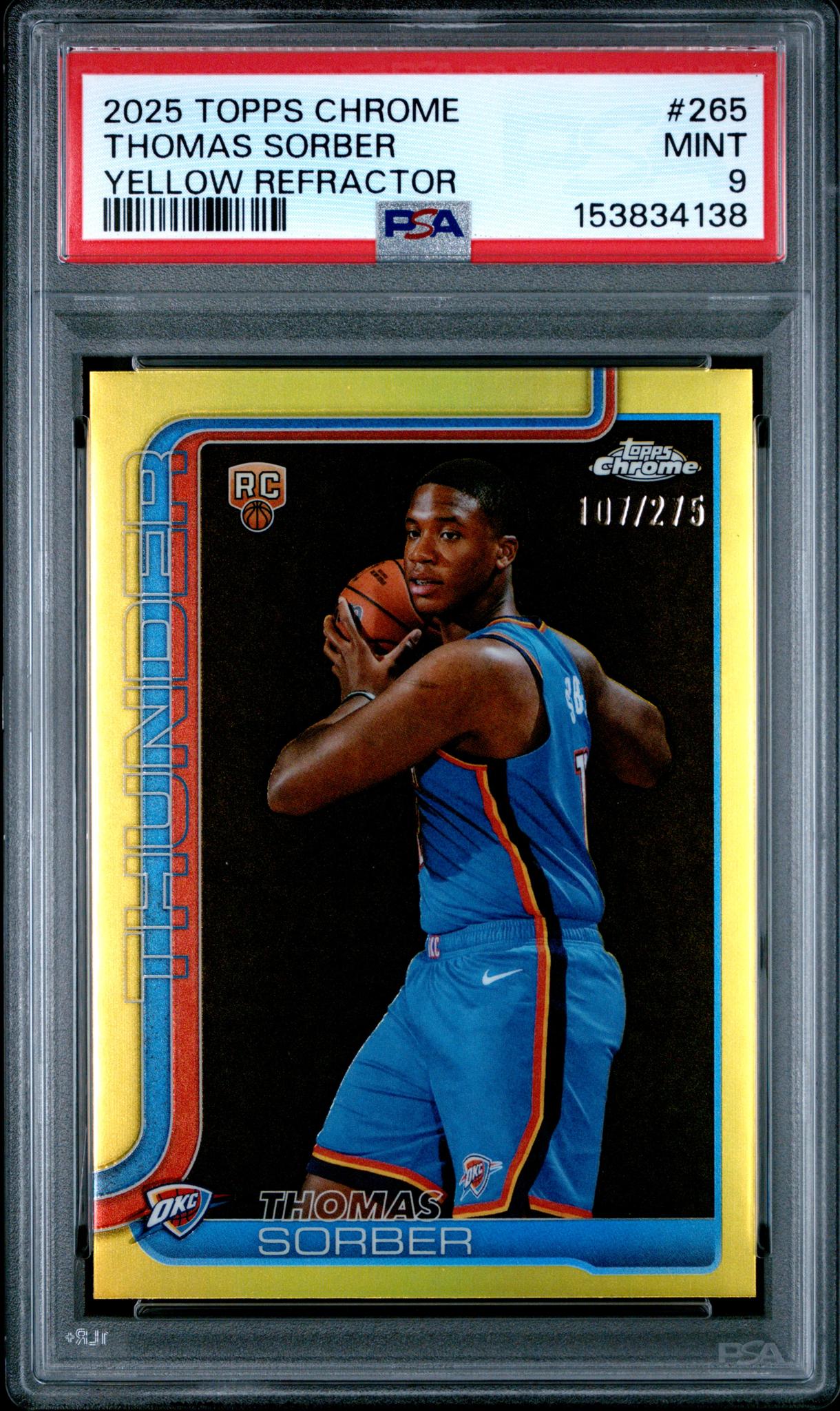 2025 Topps Chrome Yellow Refractor Thomas Sorber #265 /275 PSA 9