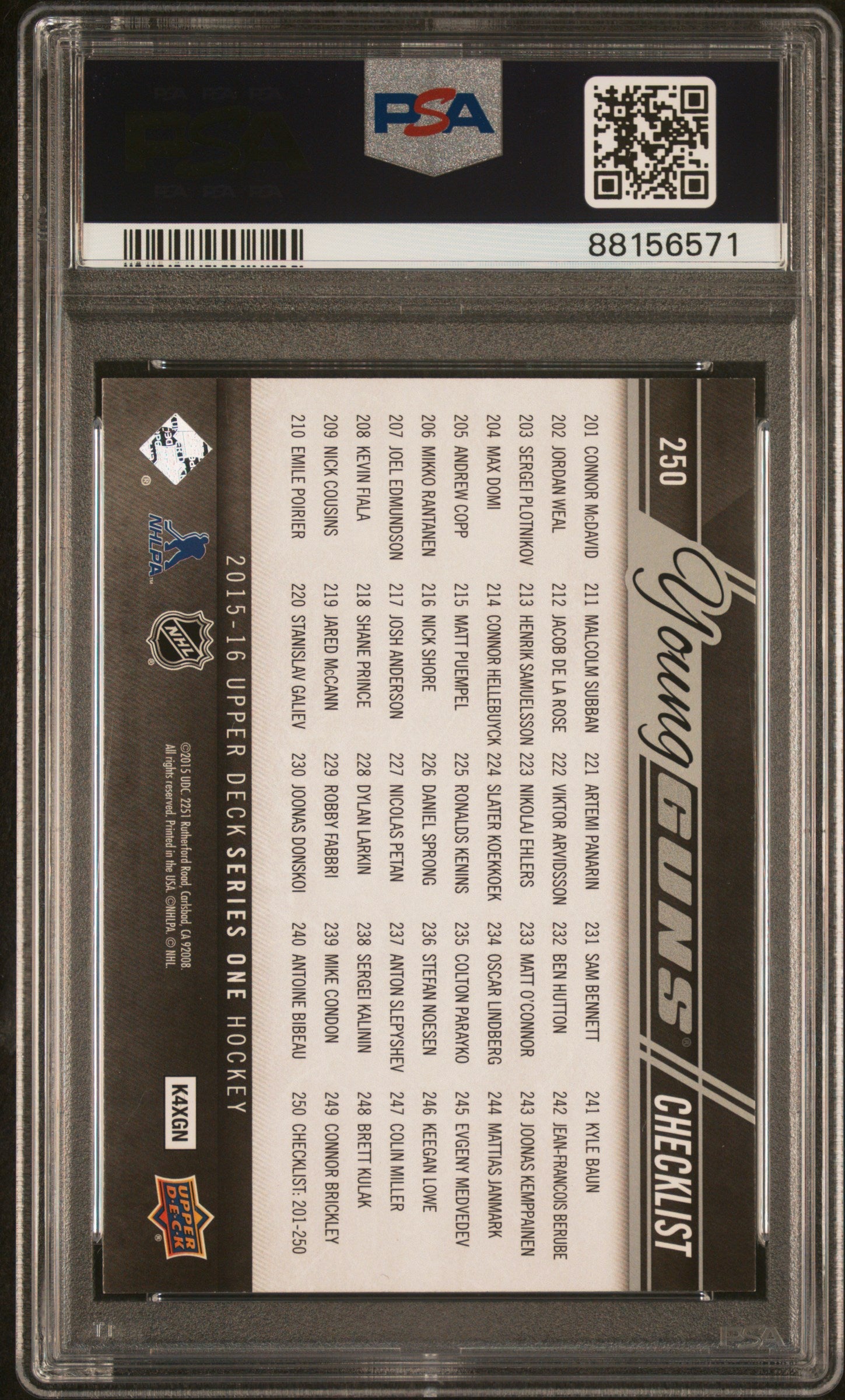 2015 Upper Deck Young Guns Connor Mcdavid/Sam Bennett #250 PSA 9