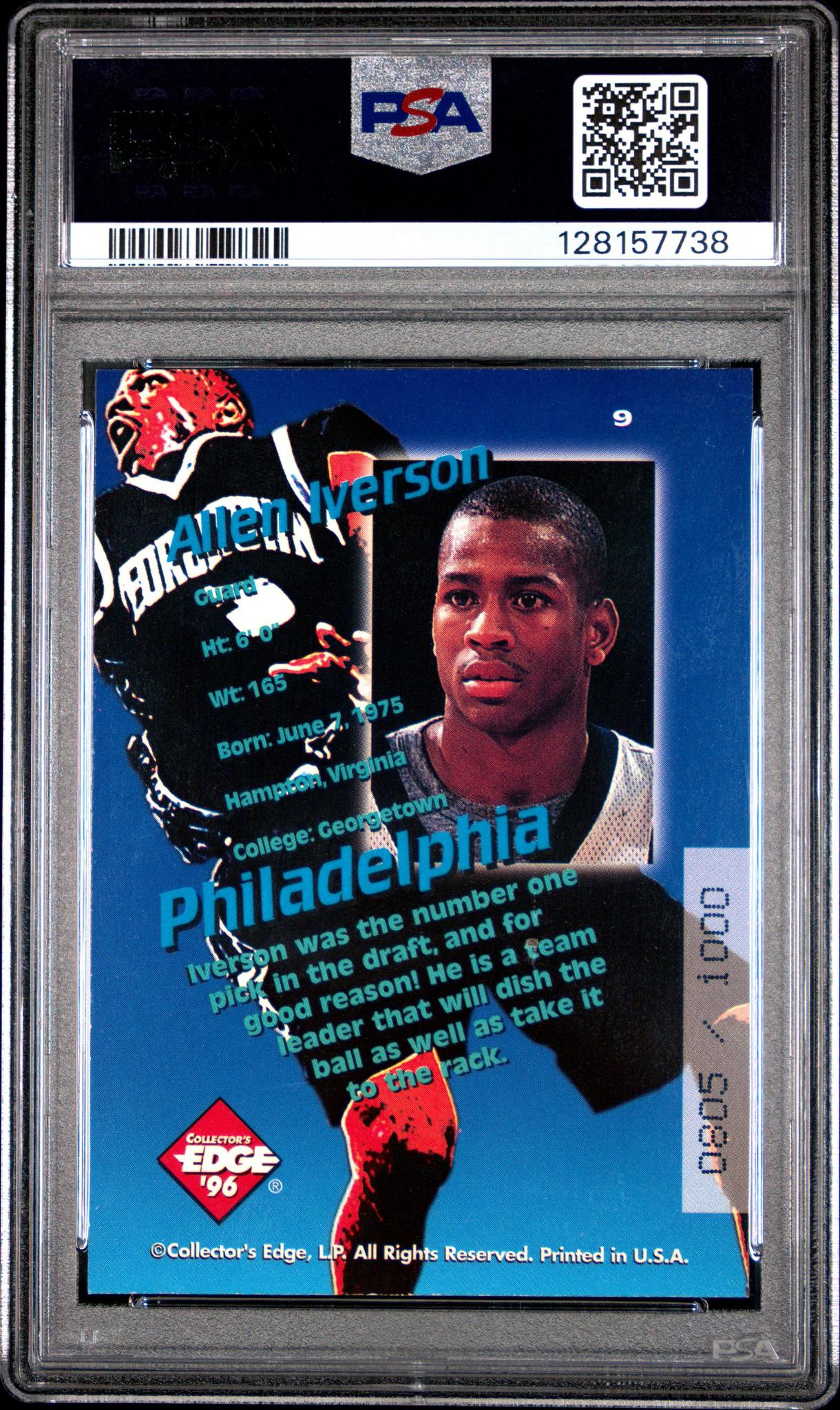 1996 Collector's Edge Key Kraze Gold Allen Iverson #9 /1000 PSA 8