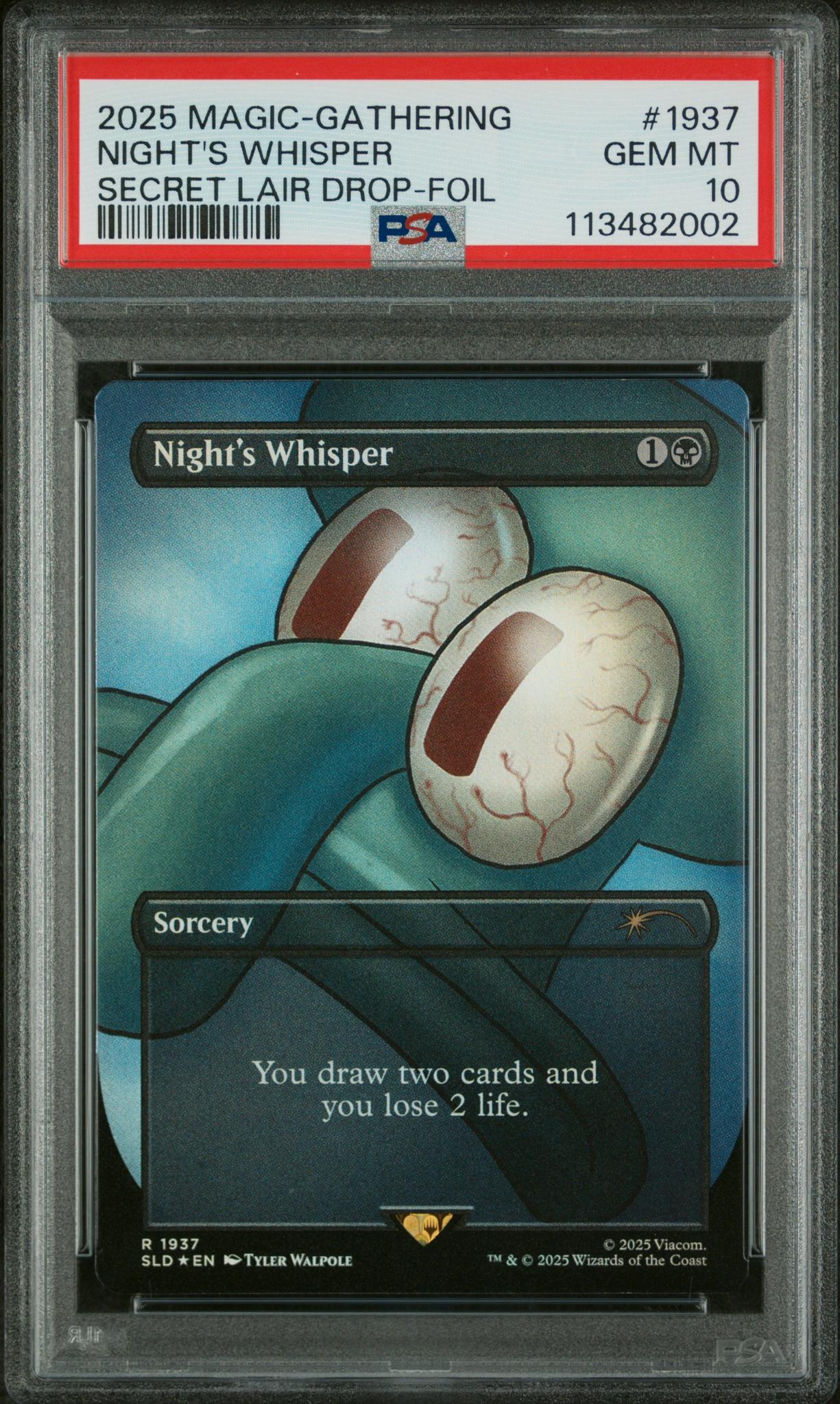 2025 Magic the Gathering Secret Lair Drop Foil Night's Whisper #1937 PSA 10