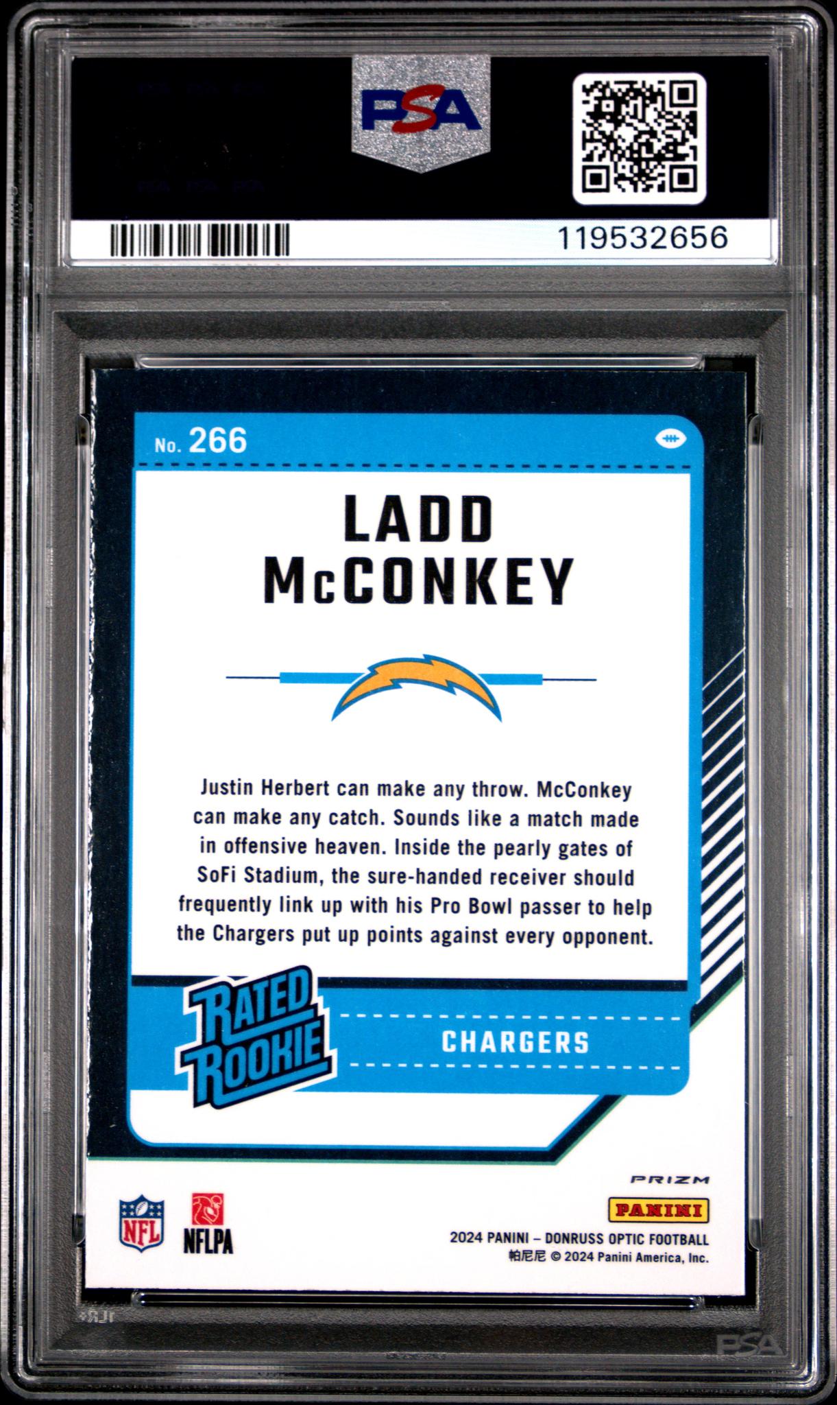 2024 Donruss Optic Blue Hyper Ladd Mcconkey #266 PSA 10