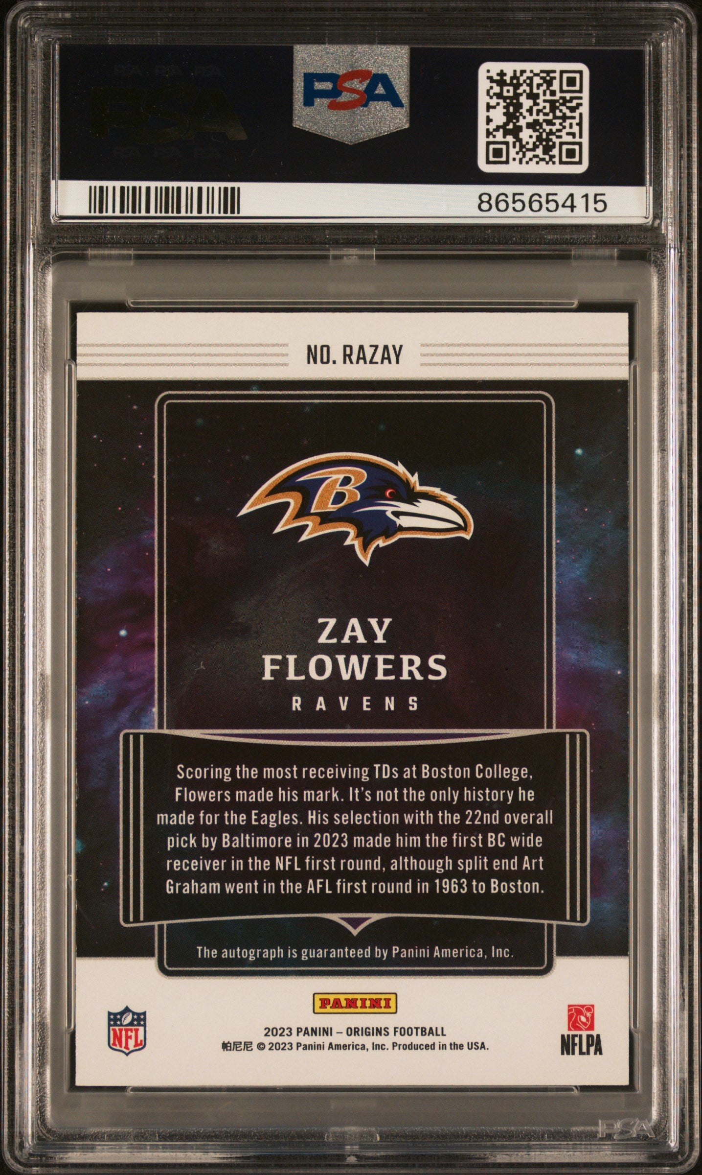 2023 Panini Origins Rookie Autographs Zay Flowers #RAZAY PSA 9