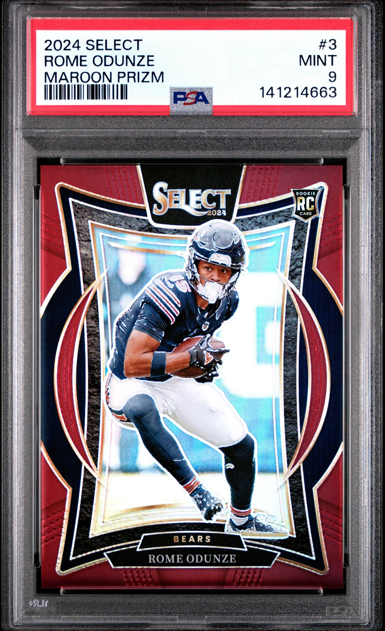 2024 Panini Select Prizm Maroon Rome Odunze #3 /149 PSA 9