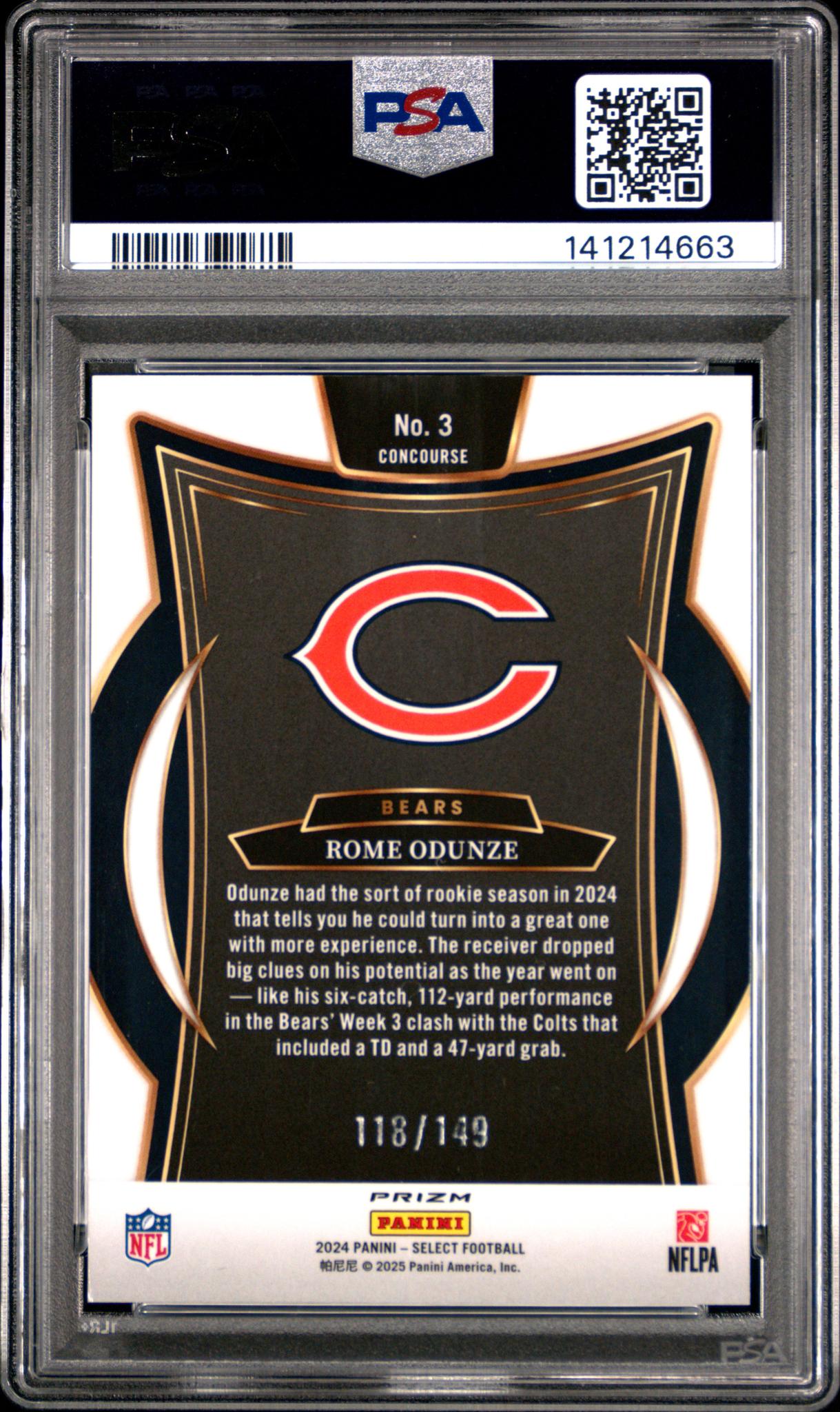 2024 Panini Select Prizm Maroon Rome Odunze #3 /149 PSA 9