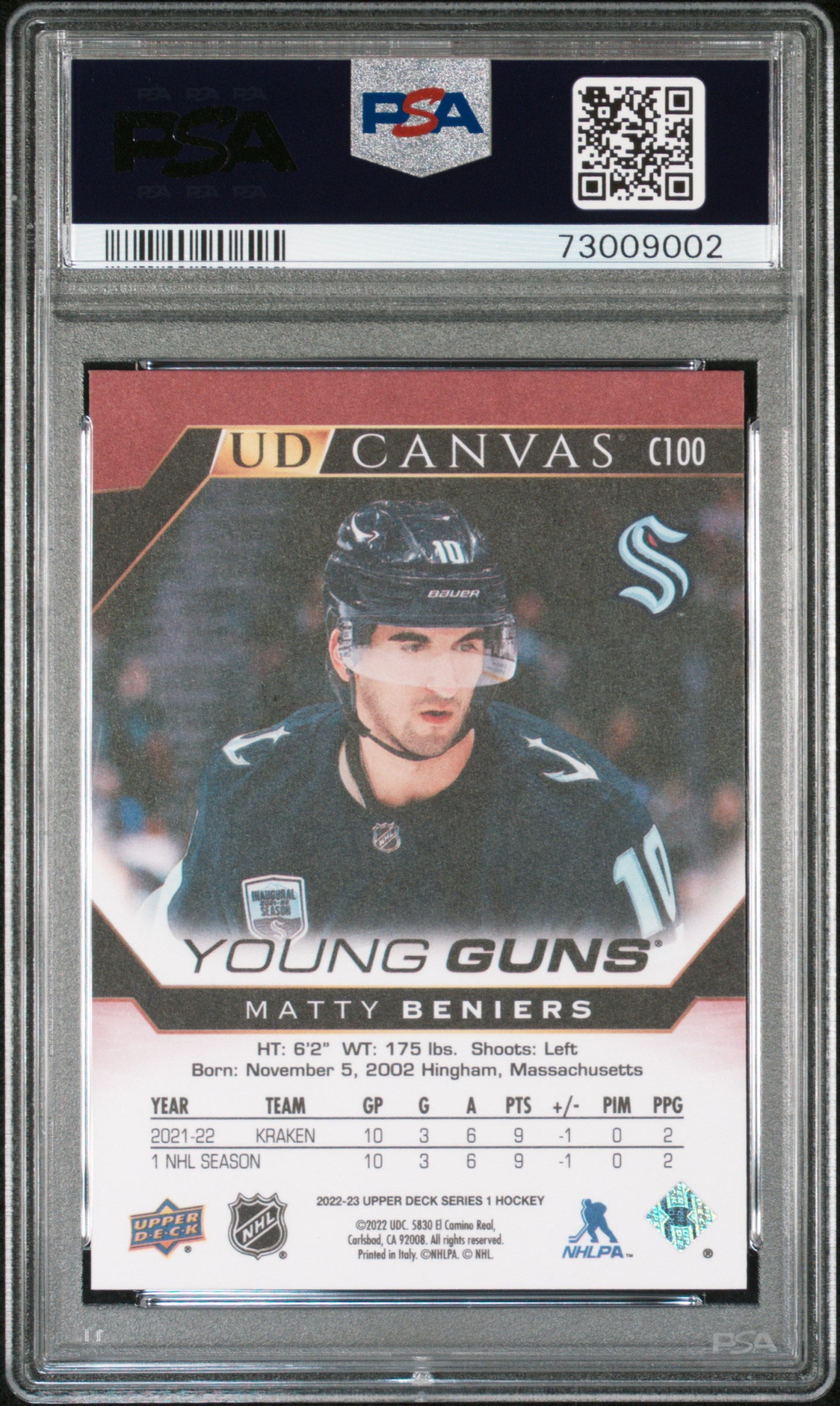 2022 Upper Deck Canvas Matty Beniers #C100 PSA 10