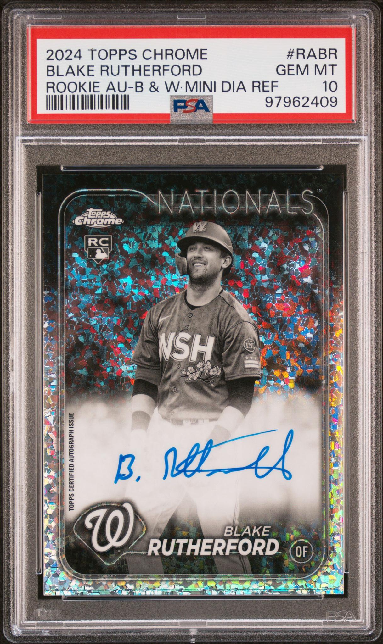 2024 Topps Chrome Rookie Autographs Rookie Au-B&W Mini Dia Ref Blake Rutherford #RABR PSA 10